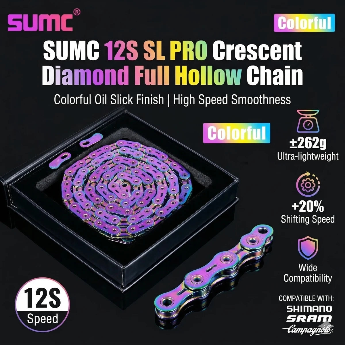 12 Speed Bike Chain SL Full/EL Half Hollow 126L MTB Road Chain for Shimano SRAM Campagnolo Rainbow Gold Oil Slick Ultraligh
