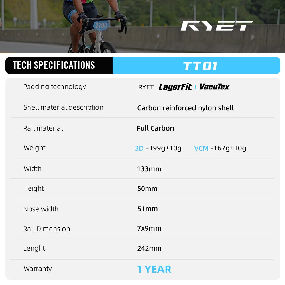 2026 3D Printed TT Saddle 242x133mm 179g Superlight Carbon Fiber Rail Short Nose Aero Time Trial Triathlon Bike Seating Cushions