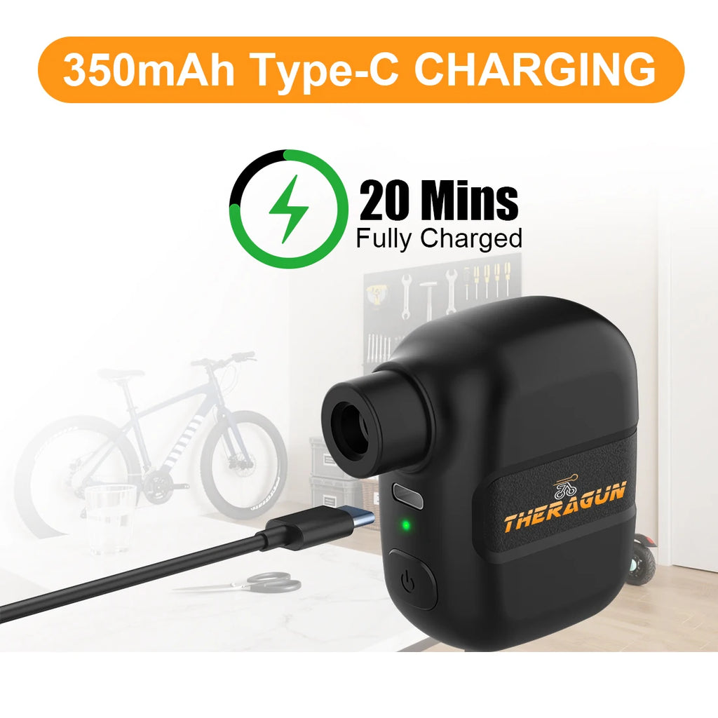 Mini Portable Bicycle Pump Rechargeable Electric Air Inflator 100PSI 5V Type-C