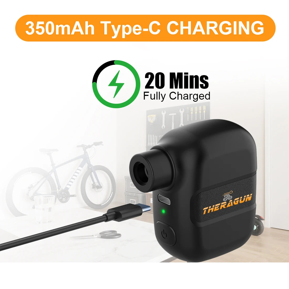 Mini Portable Bicycle Pump Rechargeable Electric Air Inflator 100PSI 5V Type-C