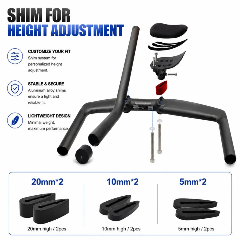 No Logo Aero Carbon Fiber Triathlon Bicycle Handlebar TT Bar HB095 15-Degree Angle Suitable for Left Or Right Arm Use