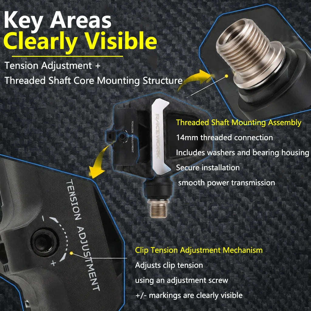 Carbon Fibre Nylon Ultralight Clipless Platform Pedals For SPD