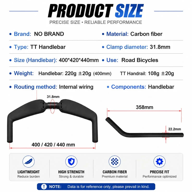 No Logo Aero Carbon Fiber Triathlon Bicycle Handlebar TT Bar HB095 15-Degree Angle Suitable for Left Or Right Arm Use